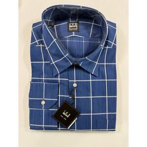 IKE BEHAR New York Dress Shirt Blue Windowpane Cotton NWT Vintage Mens XL
